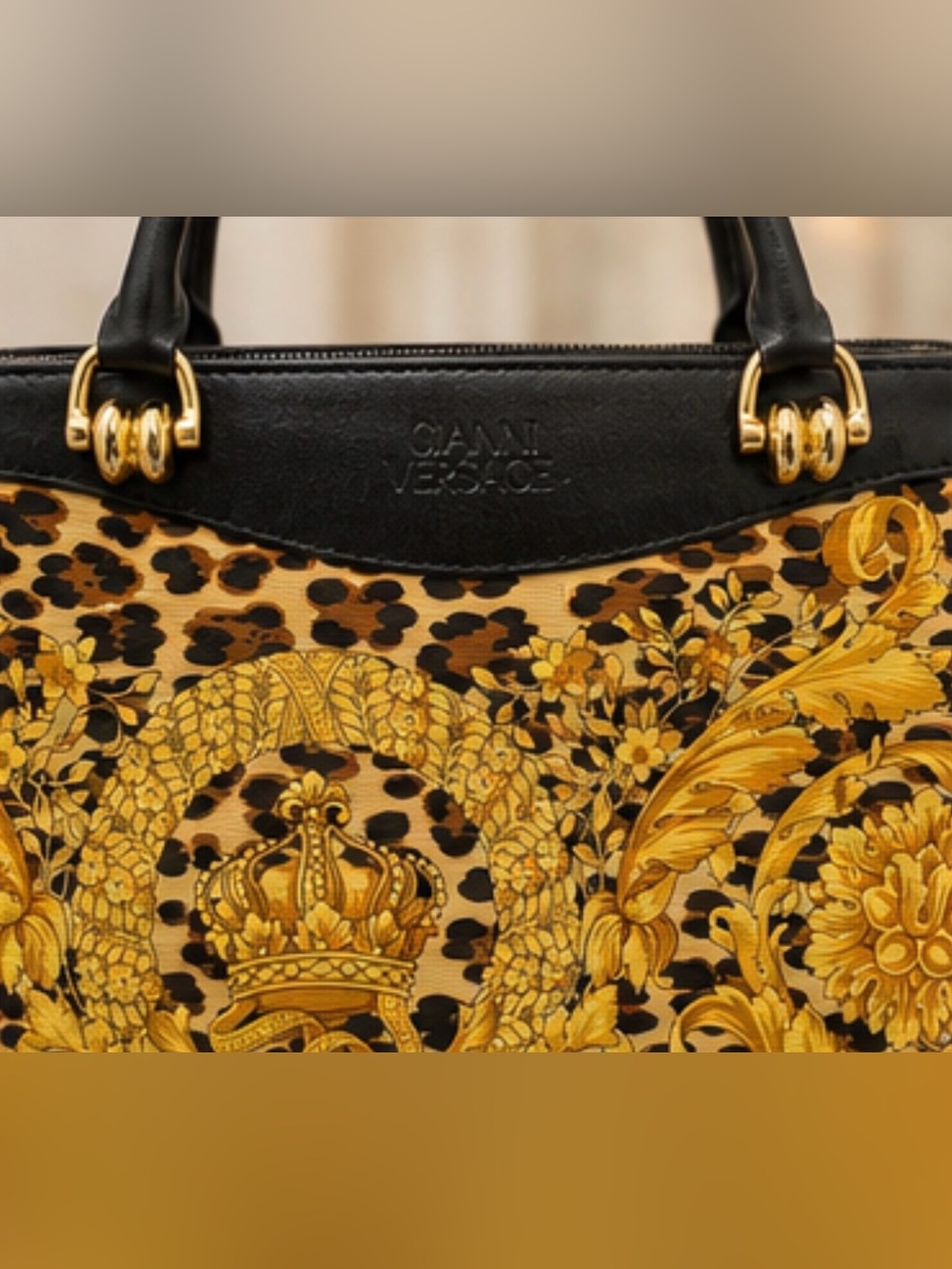 Gianni Versace Vintage Baroque Leopard Top Handle Satchel Shoulder Bag - Picture 8 of 11